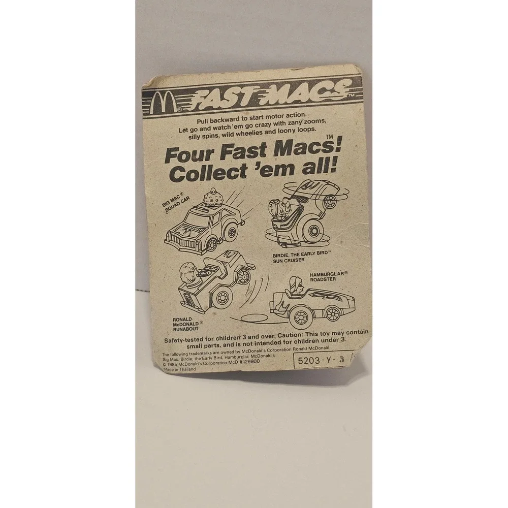 New Vintage 80s 1985 McDonald's FAST MAC Birdie  Pull Back Toy Collectible